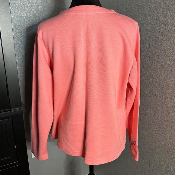 Quacker Factory Sweater Top Large Dragonfly Embellished Coral Pink 2-in-1 - Picture 5 of 8
